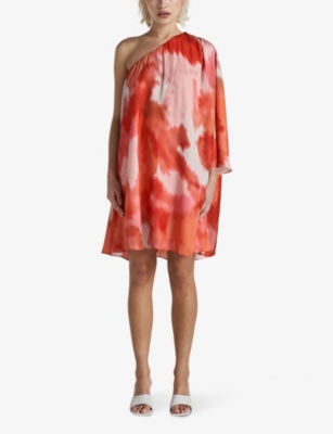 Shop Twist & Tango Eileen Graphic-print One-shoulder Satin Mini Dress In Red Abstract Print