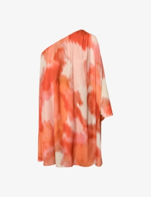 Twist & Tango Eileen Graphic-print One-shoulder Satin Mini Dress In Red Abstract Print