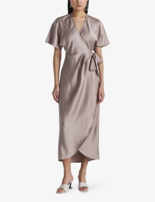 Shop Twist & Tango Womens Lt Taupe Shana Wrap-tie Satin Midi Dress