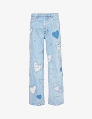 NAHMIAS: Heart patchwork relaxed-fit jeans