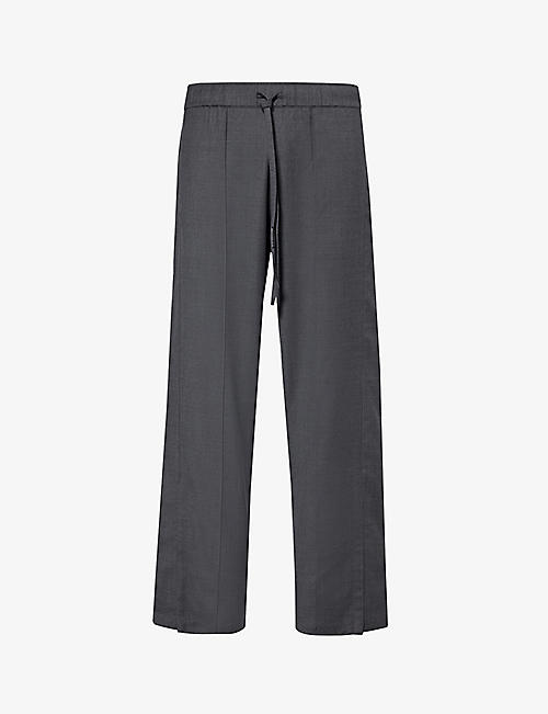 NAHMIAS: Brand-patch drawstring-waistband relaxed-fit wide-leg wool trousers