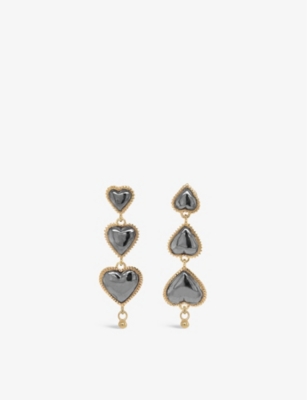 La Maison Couture Womens Black Triple Temple Heart 22ct Yellow Gold-vermeil And Oxidised Sterling Si