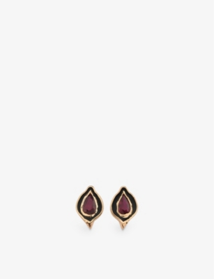 La Maison Couture Womens Gold Selda Akgül Baby Dragon 14ct Rose-gold And 0.21ct Ruby Stud Earrings In Gray