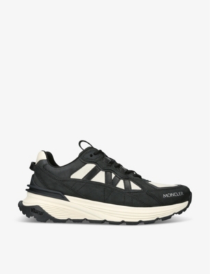 Shop Moncler Men's Blk/white Lite Runner Leather And Textile Low-top Trainers