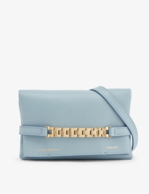 Shop Victoria Beckham Womens Ice Chain-embellished Mini Leather Pouch Bag