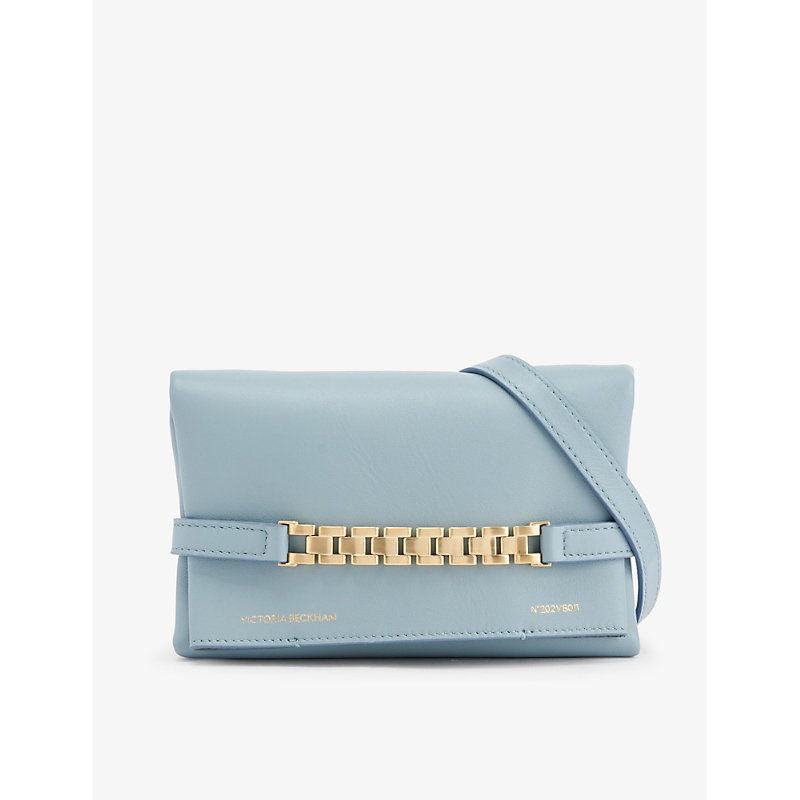 Shop Victoria Beckham Womens Ice Chain-embellished Mini Leather Pouch Bag
