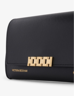 Shop Victoria Beckham Chain-embellished Leather Wallet On Chain In Black