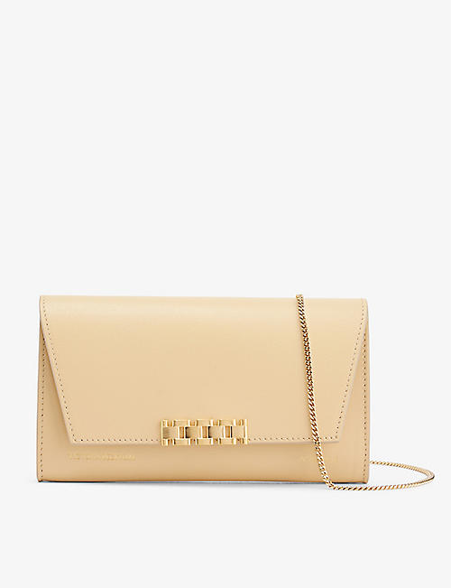 VICTORIA BECKHAM: Chain-embellished leather wallet on chain