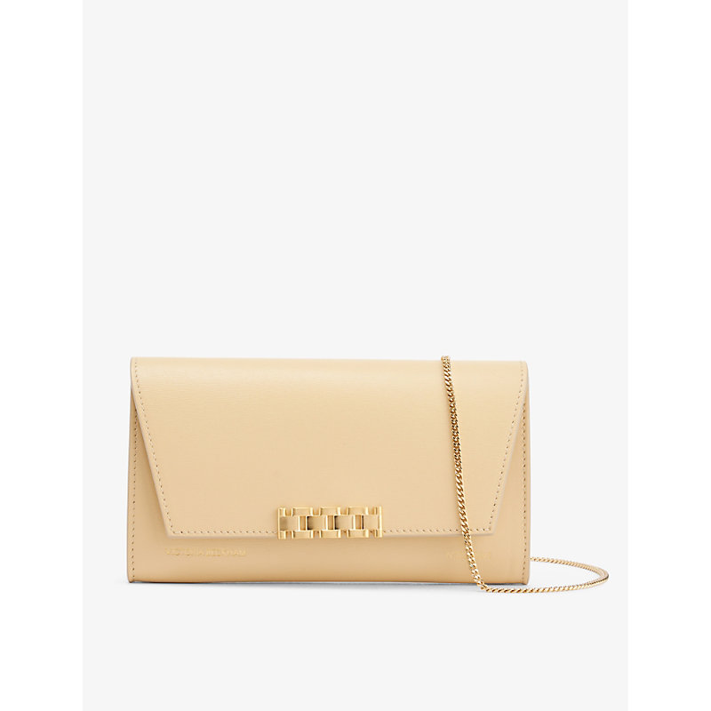 Victoria Beckham Womens Sesame Chain-embellished Leather Wallet On Chain