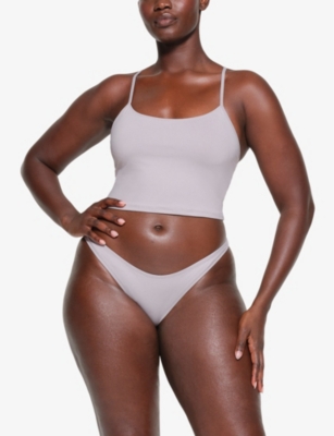 Shop Skims Women's Chrome Signature Swim Racer-back Stretch Recycled-nylon Bikini Top