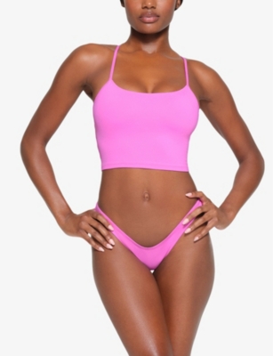 Shop Skims Womens Neon Orchid Signature Swim Racer-back Stretch Recycled-nylon Bikini Top