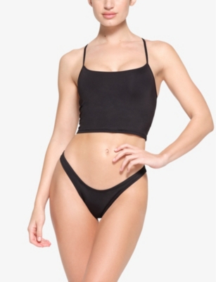Shop Skims Women's Onyx Signature Swim Racer-back Stretch Recycled-nylon Bikini Top