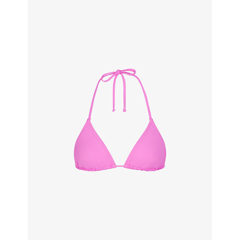 Shop Skims Women's Neon Orchid Signature Swim Triangle Padded Stretch Recycled-nylon Bikini Top