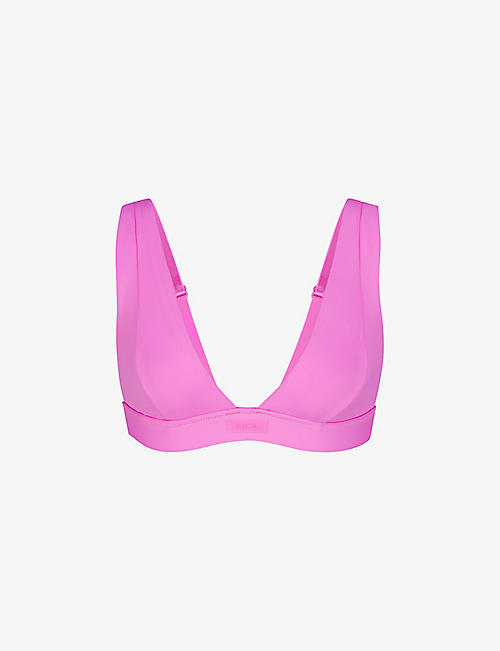 SKIMS: Signature Swim plunge stretch recycled-nylon bikini top