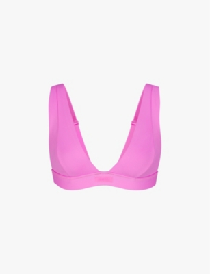 Shop Skims Womens Neon Orchid Signature Swim Plunge Stretch Recycled-nylon Bikini Top