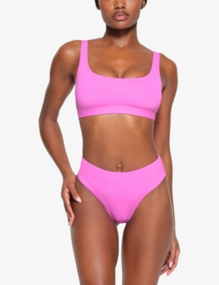Shop Skims Signature Swim Tank Stretch Recycled-nylon Bikini Top In Neon Orchid