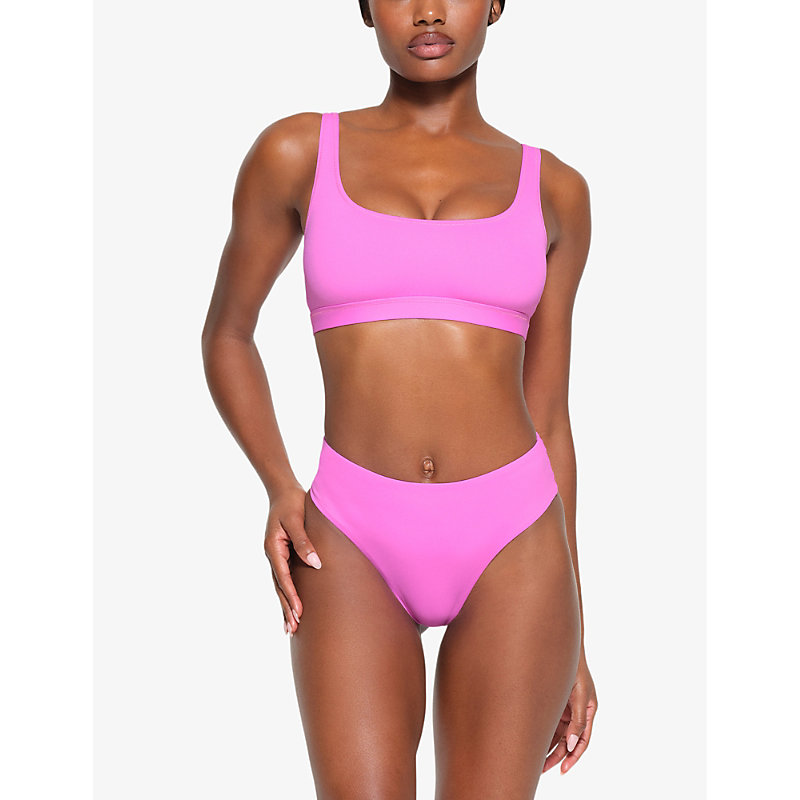 Shop Skims Women's Neon Orchid Signature Swim Tank Stretch Recycled-nylon Bikini Top