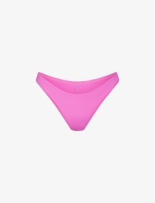 Shop Skims Women's Neon Orchid Signature Swim Cheeky Tanga Stretch Recycled-nylon Bikini Bottoms