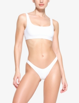 Shop Skims Women's Snow Signature Swim Cheeky Tanga Stretch Recycled-nylon Bikini Bottoms