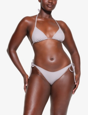 Shop Skims Womens Chrome Signature Swim Dippy-tie Stretch Recycled-nylon Bikini Bottoms