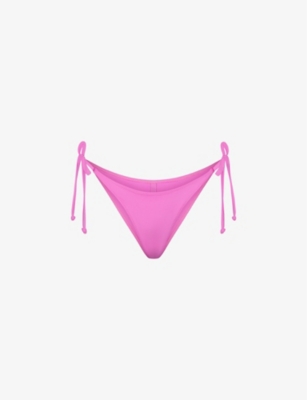 Shop Skims Womens Neon Orchid Signature Swim Dippy-tie Stretch Recycled-nylon Bikini Bottoms