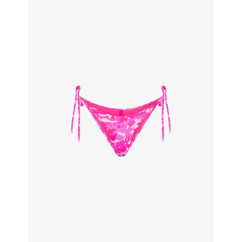 Skims Womens Pink Camo Signature Swim Dippy-tie Stretch Recycled-nylon Bikini Bottoms