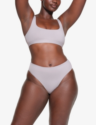 Shop Skims Women's Chrome Signature Swim Mid-rise Stretch Recycled-nylon Bikini Bottoms