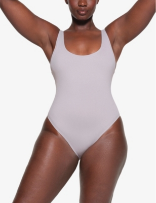 Shop Skims Women's Chrome Signature Swim Scoop-neck Stretch Recycled-nylon Swimsuit