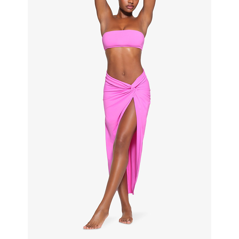 Shop Skims Women's Neon Orchid Signature Swim Knotted Stretch Recycled-nylon Sarong