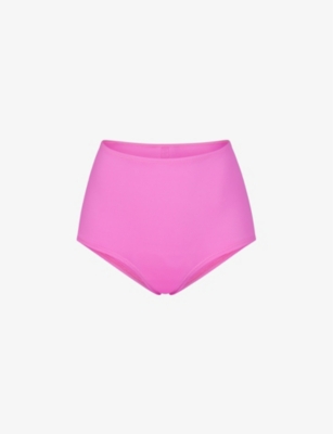 Shop Skims Boy Short High-rise Recycled Stretch-nylon Bikini Bottoms In Neon Orchid