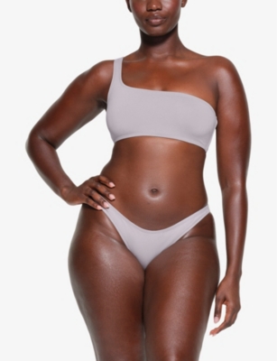 Shop Skims Women's Chrome One Shoulder Recycled Stretch-nylon Bikini Top