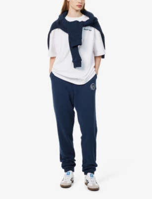 Shop 4th & Reckless Women's Navy Apollo Tapered-leg Mid-rise Cotton-jersey Jogging Bottoms