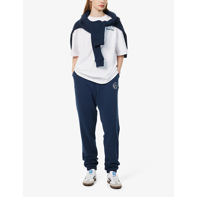 Shop 4th & Reckless Women's Navy Apollo Tapered-leg Mid-rise Cotton-jersey Jogging Bottoms