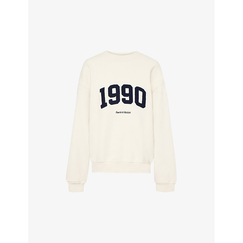 Shop 4th & Reckless Women's Cream 1990 Flocked-applique Cotton-jersey Sweatshirt