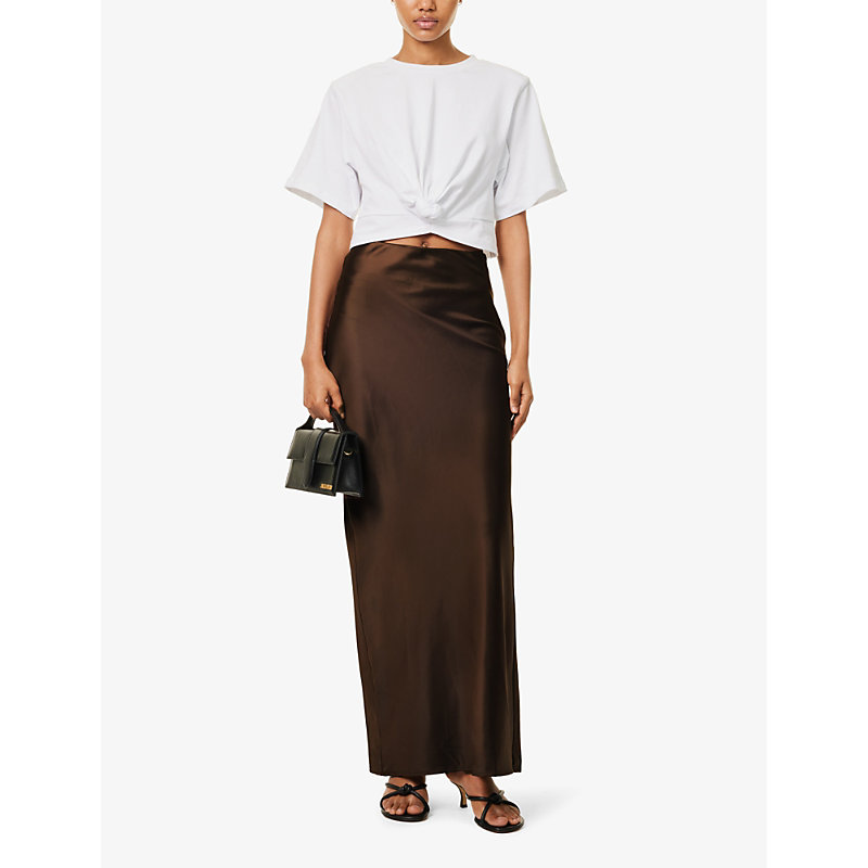 Shop 4th & Reckless Women's Chocolate Novah Flared-hem Satin Maxi Skirt