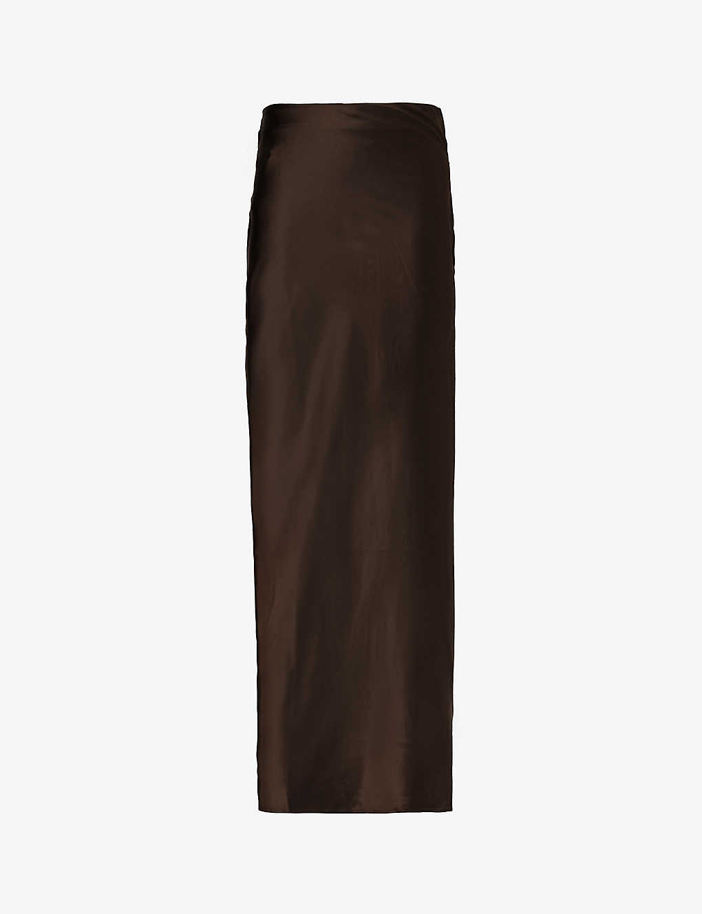 Shop 4th & Reckless Women's Chocolate Novah Flared-hem Satin Maxi Skirt