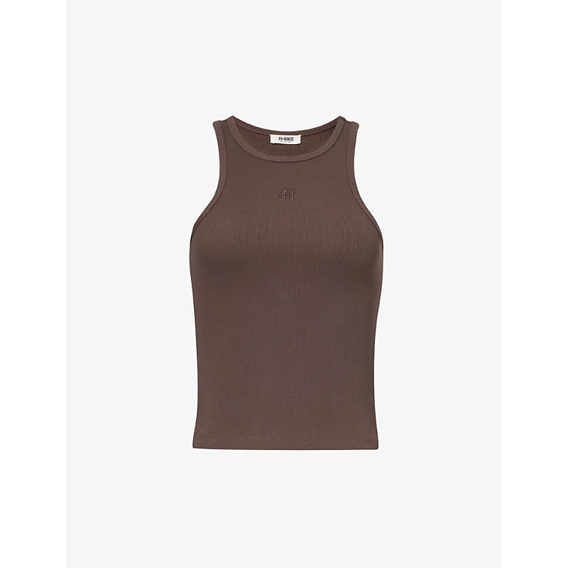 Shop 4th & Reckless Women's Chocolate Everyday Logo-embroidered Stretch-cotton Top