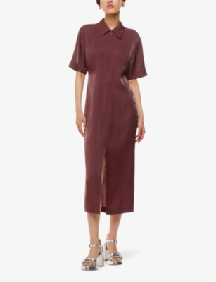 Shop Whistles Delila Cut-out Back Metallic-woven Midi Dress In Plum/claret