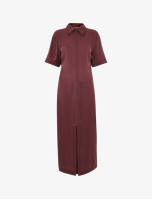 Shop Whistles Women's Plum/claret Delila Cut-out Back Metallic-woven Midi Dress