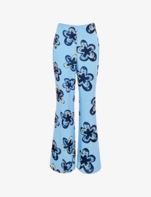 Shop Whistles Women's Hazy Floral Flared-leg High-rise Velvet Trousers In Multi-coloured