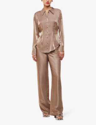 Whistles Womens Barely Black Teigan Flared-leg High-rise Metallic-satin Trousers In Barely Black