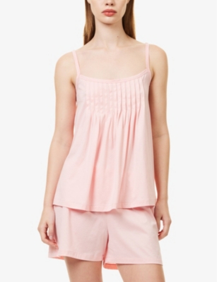 Shop Hanro Women's Coral Pink Juliet Scoop-neck Cotton-jersey Pyjama Set