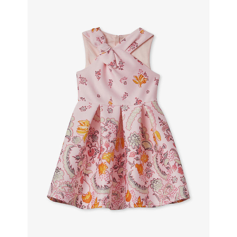 Shop Reiss Girls Pink Kids Alice Floral-print Scuba Dress 4-14 Years