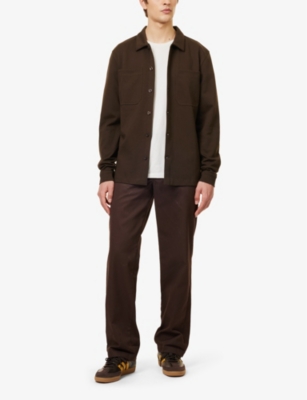 Shop Arne Men's Brown Buttoned Regular-fit Cotton-blend Overshirt
