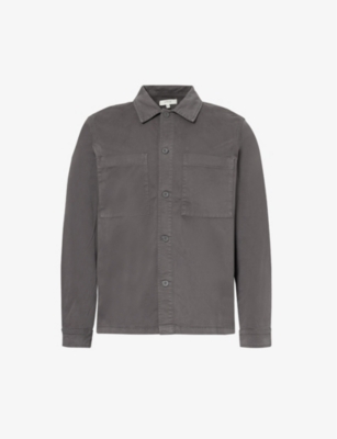 Shop Arne Men's Grey Garment-dyed Buttoned Stretch-cotton Overshirt