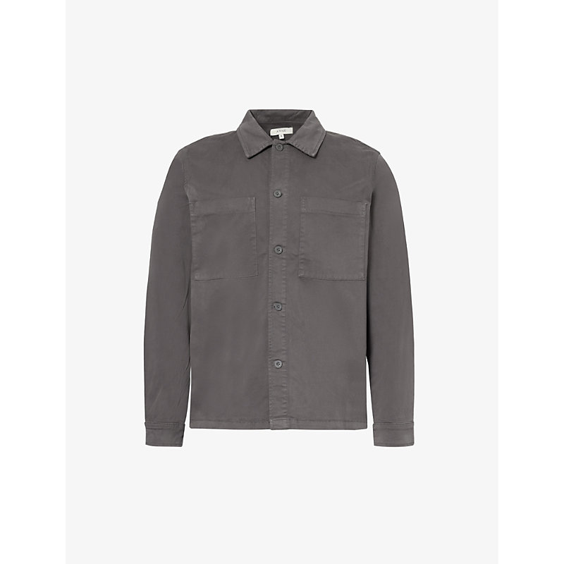 Shop Arne Men's Grey Garment-dyed Buttoned Stretch-cotton Overshirt