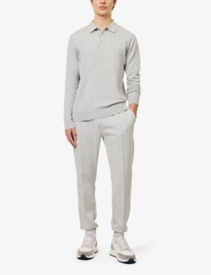 Shop Arne Mens Marl Grey Ribbed-trim Regular-fit Cotton-knit Polo Shirt