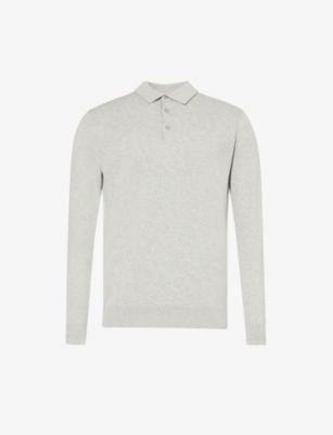 Shop Arne Mens Marl Grey Ribbed-trim Regular-fit Cotton-knit Polo Shirt