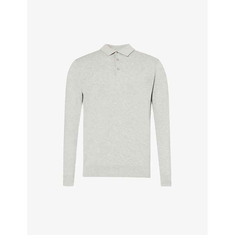Shop Arne Ribbed-trim Regular-fit Cotton-knit Polo Shirt In Marl Grey