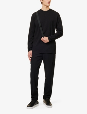 Shop Arne Men's Black Long-sleeved Brand-embroidered Cotton-jersey T-shirt